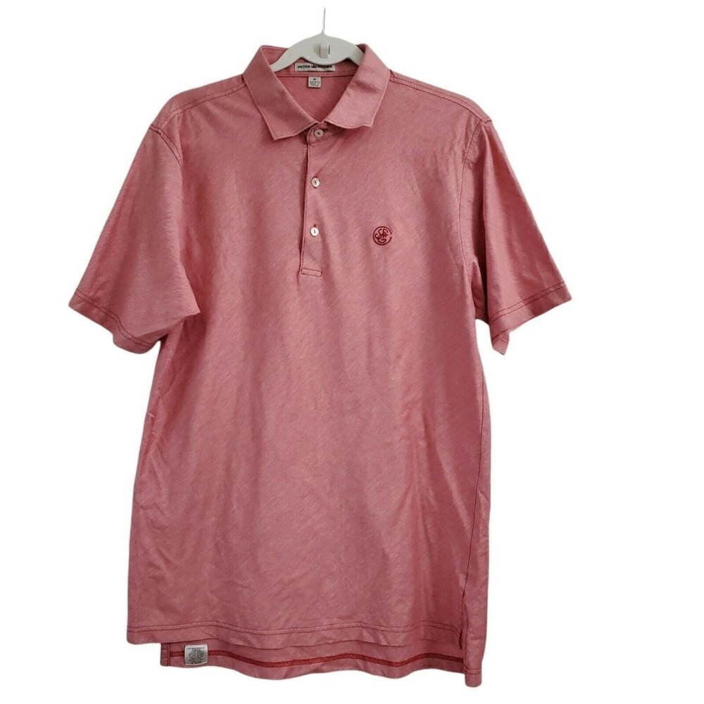 Peter Millar Logo Mens Polo Shirt Medium Red 100% Cotton Collared Casual Golf